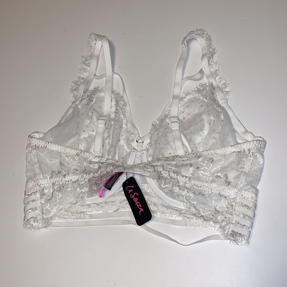 🆕 La SENZA White Lace Rhinestone Criss Cross Bra - Women’s Size 38DDD / DDD38 - Picture 3 of 9